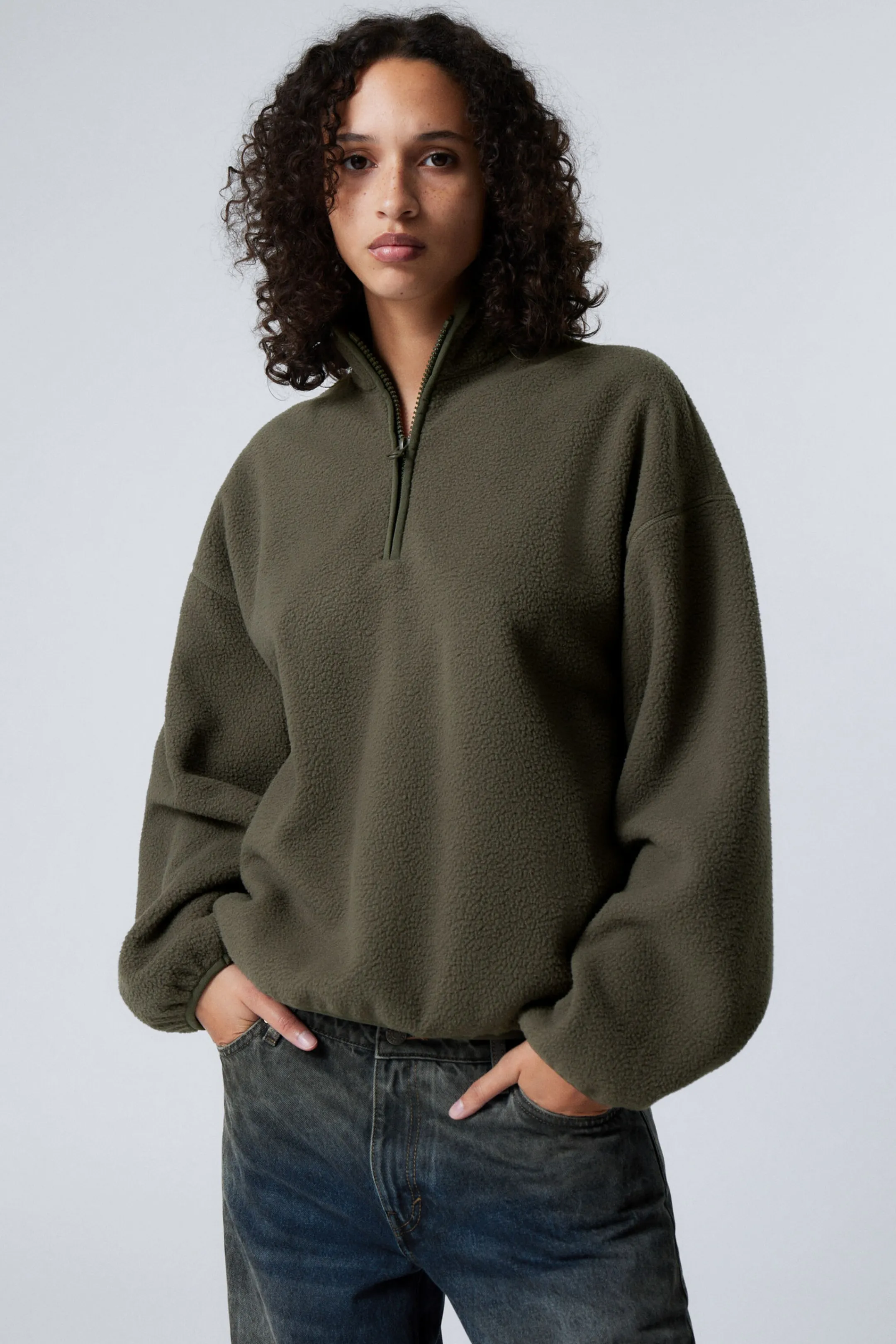 Weekday OVERSIZED HALF-ZIP FLEECE SWEATSHIRT>Women Sweatshirts