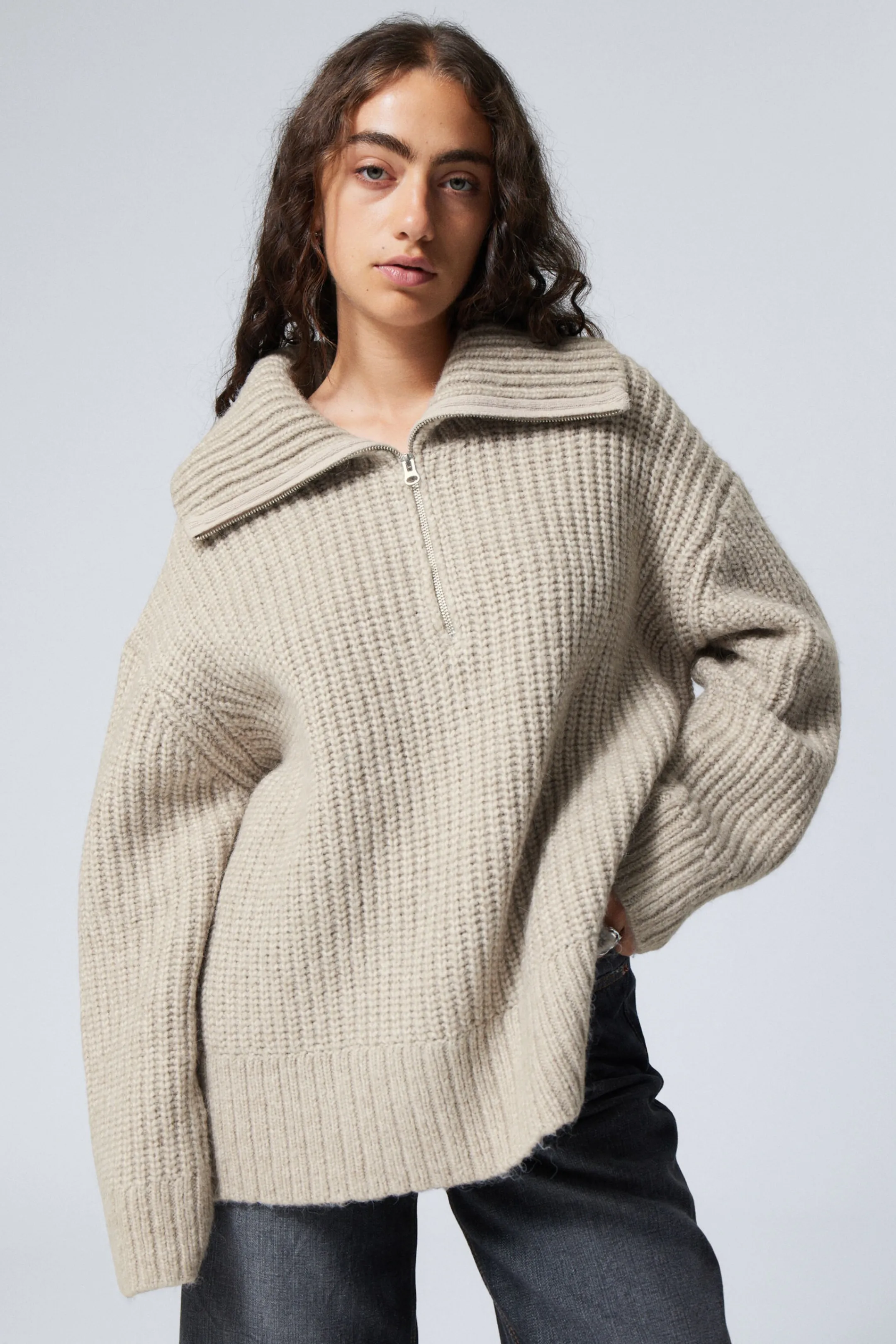 Weekday RIB-KNIT HALF-ZIP TURTLENECK SWEATER>Women Knitwear