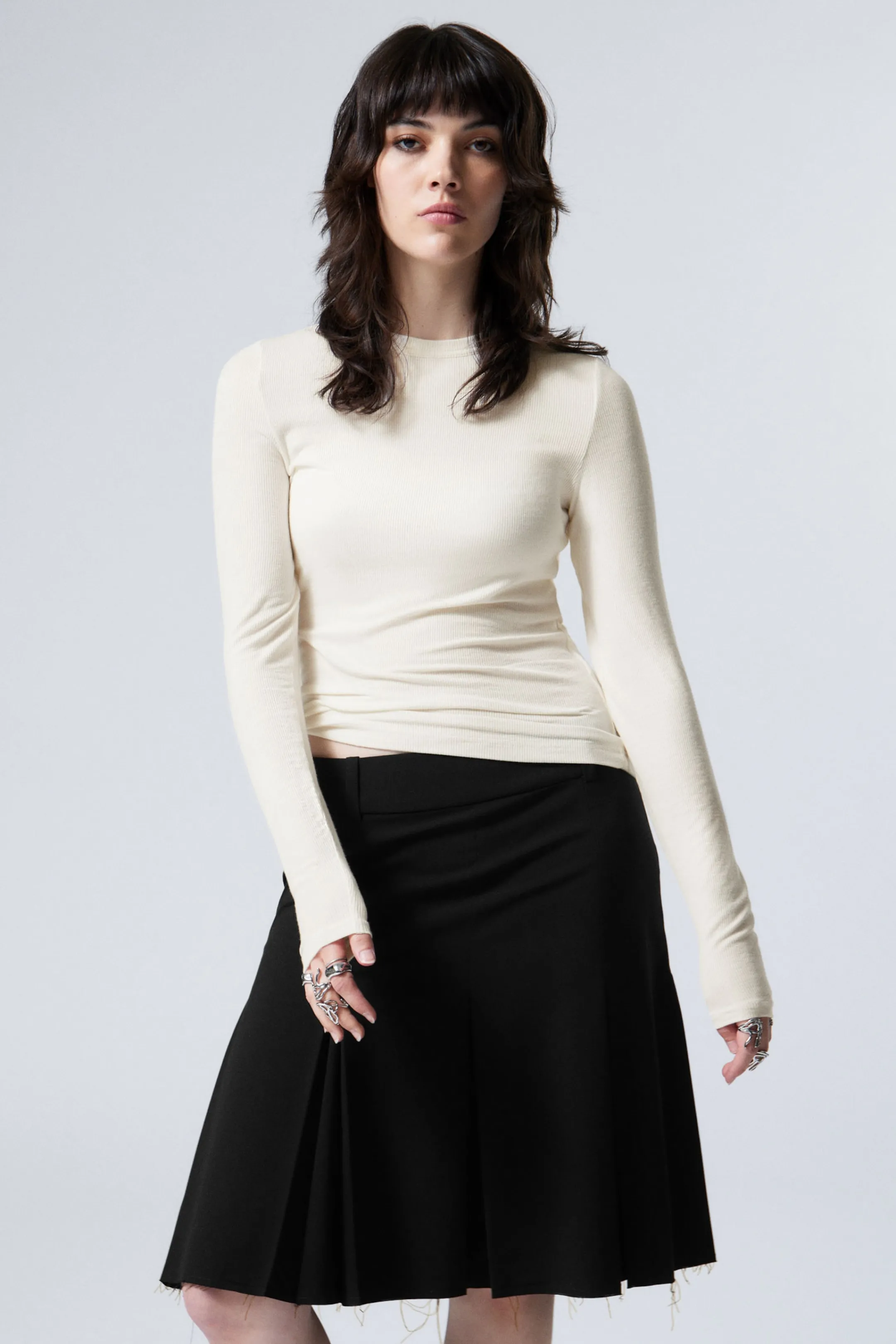 Weekday SHEER RIBBED LONG SLEEVE TOP>Women Basics | Tops