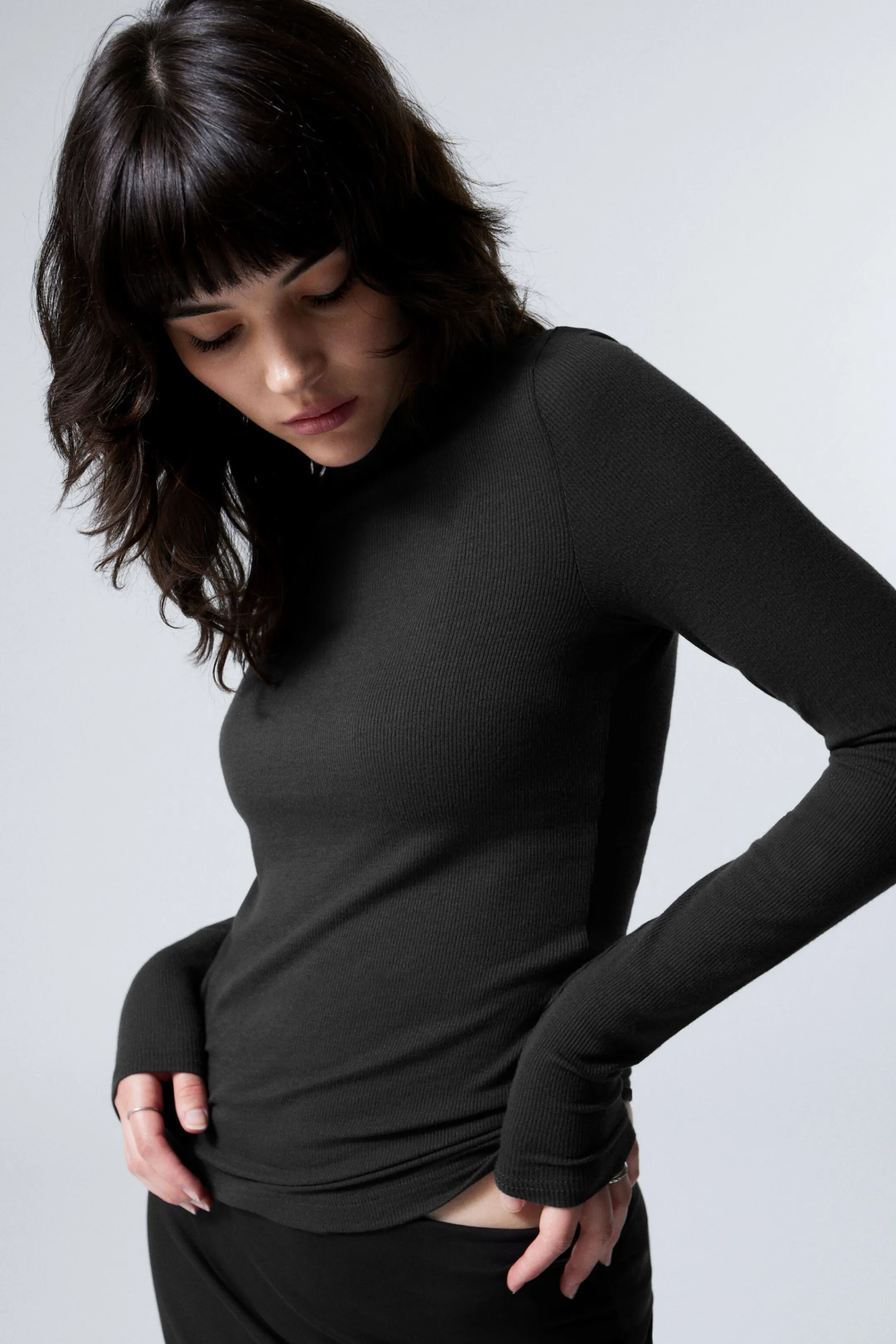 Weekday SHEER RIBBED LONG SLEEVE TOP>Women Basics | Tops