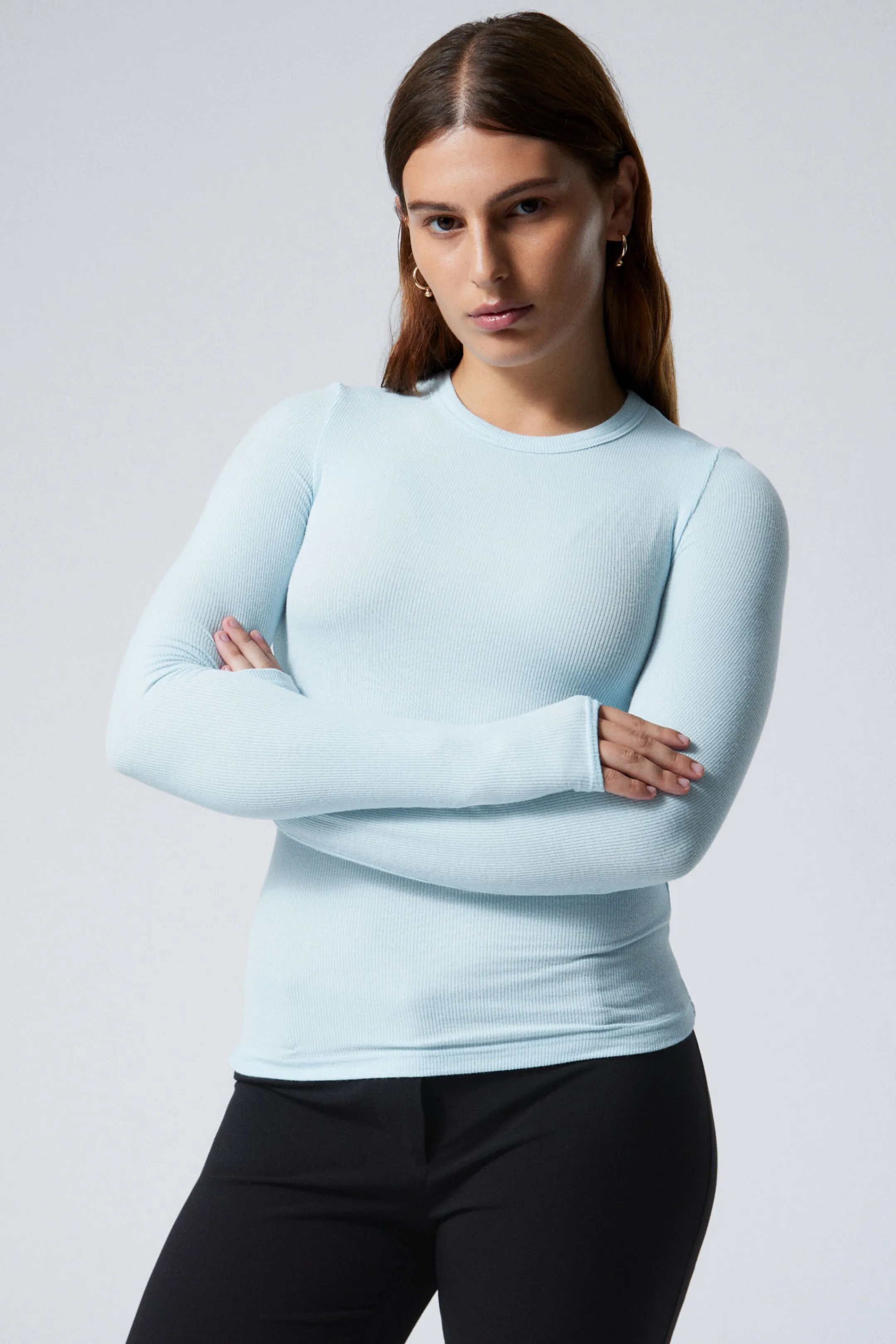 Weekday SHEER RIBBED LONG SLEEVE TOP>Women Basics