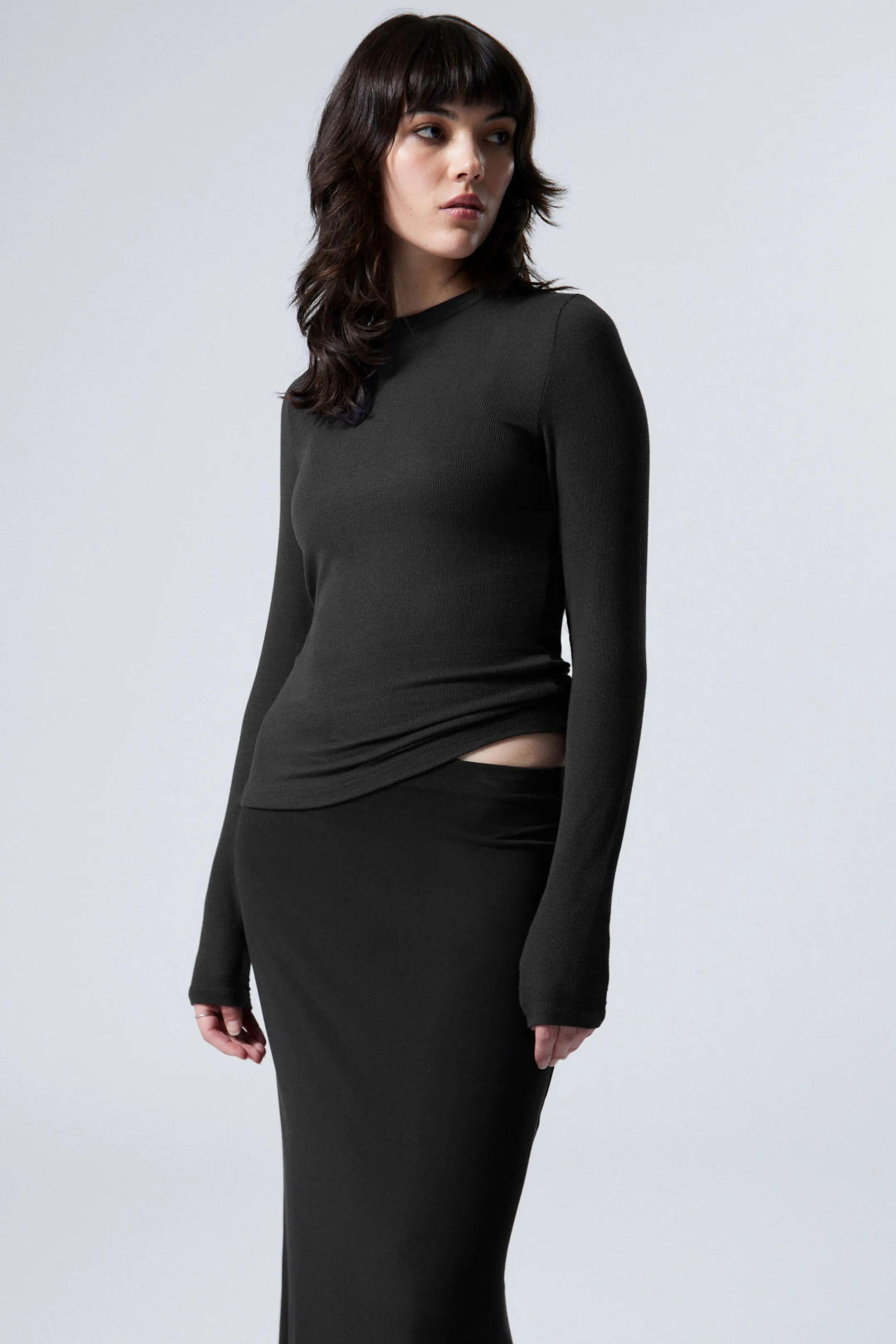 Weekday SHEER RIBBED LONG SLEEVE TOP>Women Basics | Tops