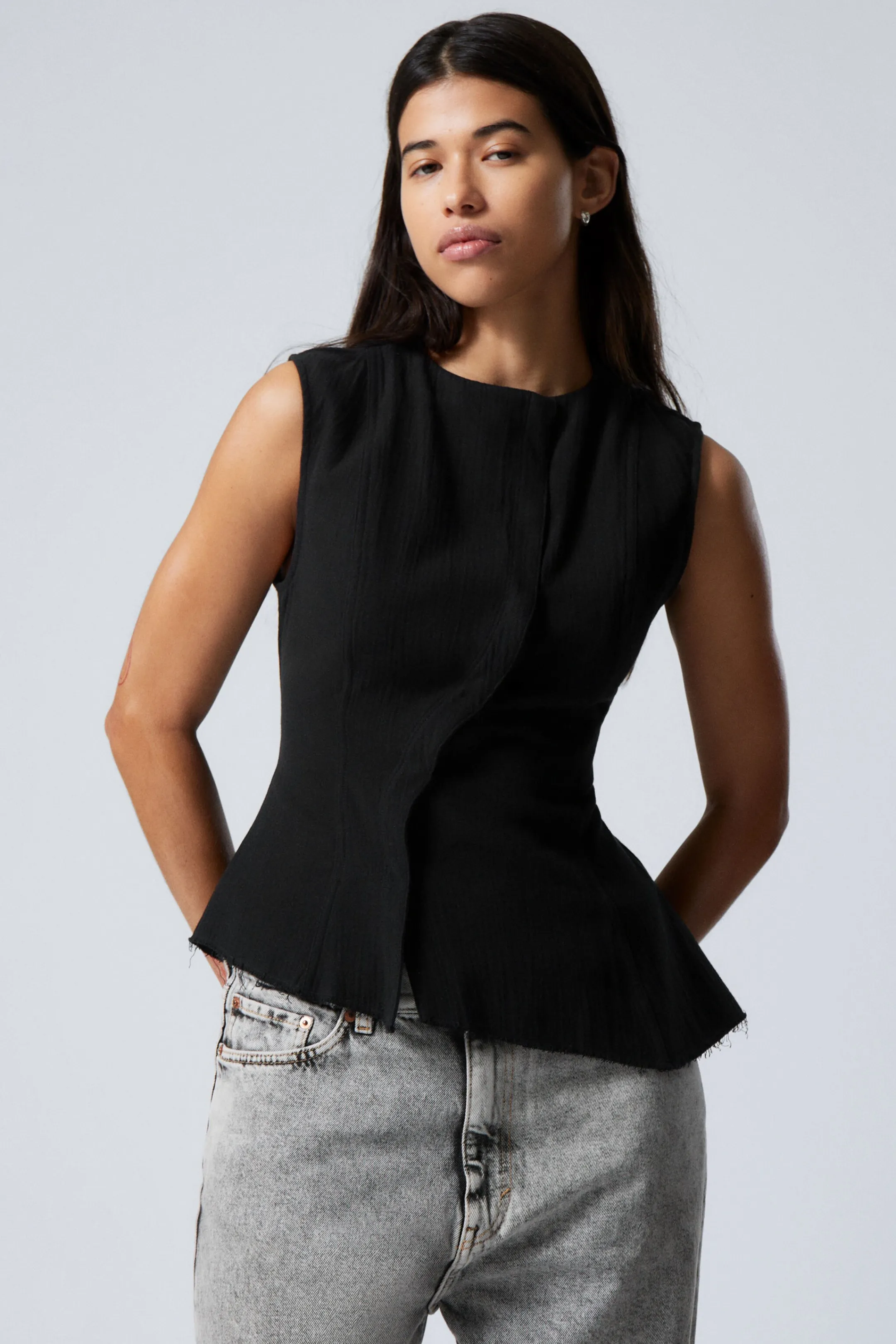 Weekday SLEEVELESS ASYMMETRIC PEPLUM TOP>Women Tops