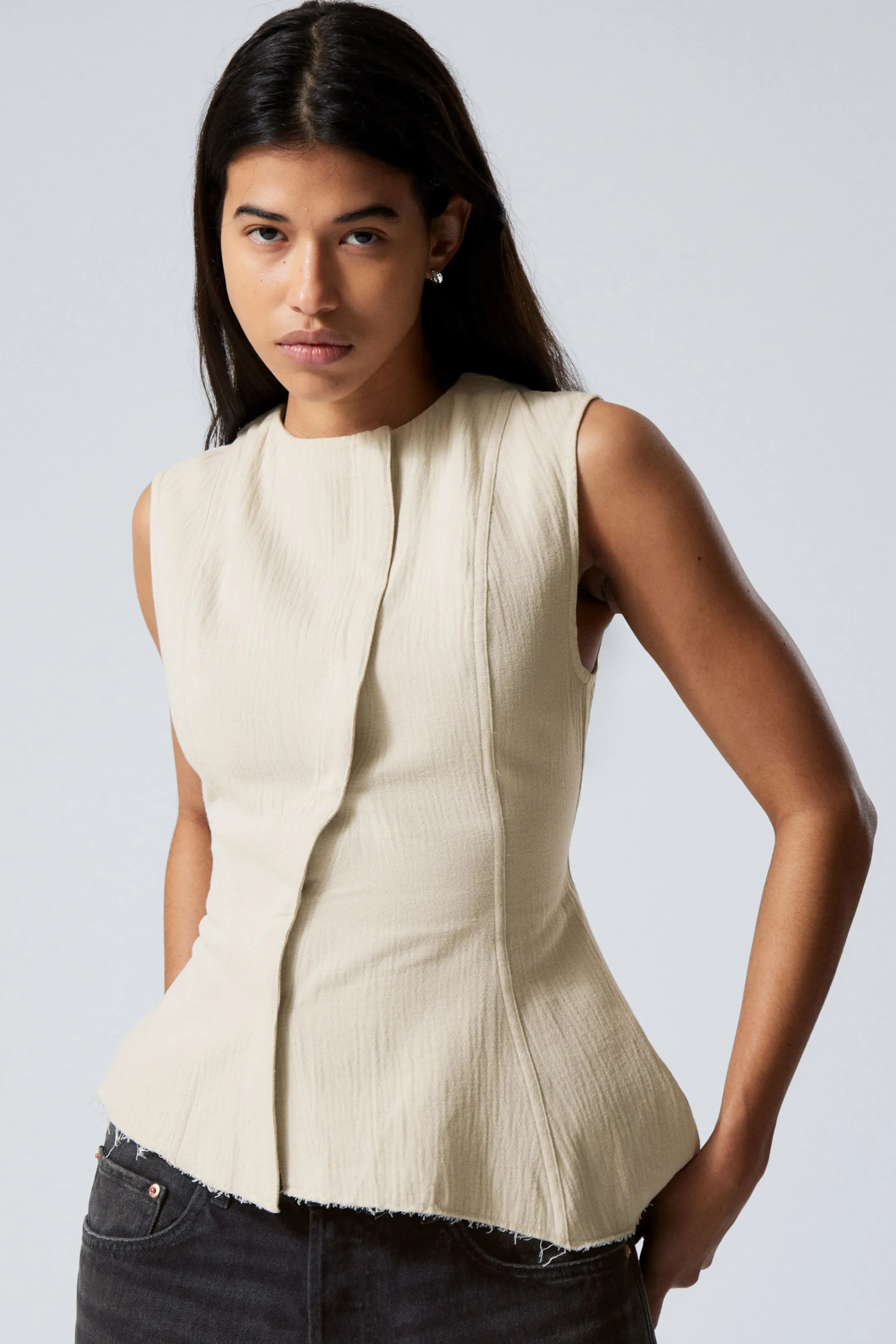 Weekday SLEEVELESS ASYMMETRIC PEPLUM TOP>Women Tops