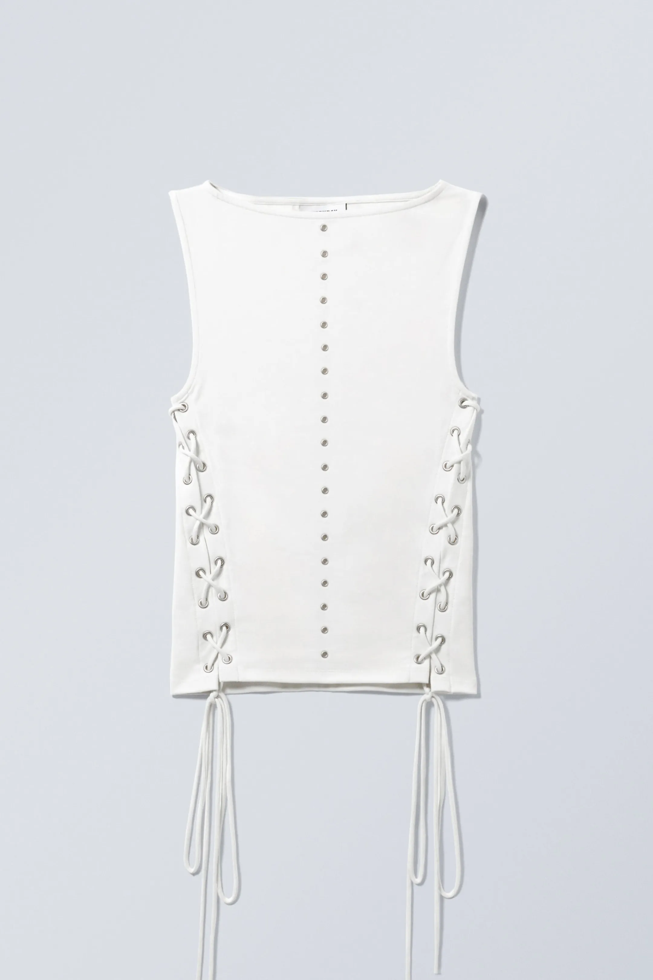 Weekday SLEEVELESS LACING BOAT-NECK EYELET TOP>Women Tops