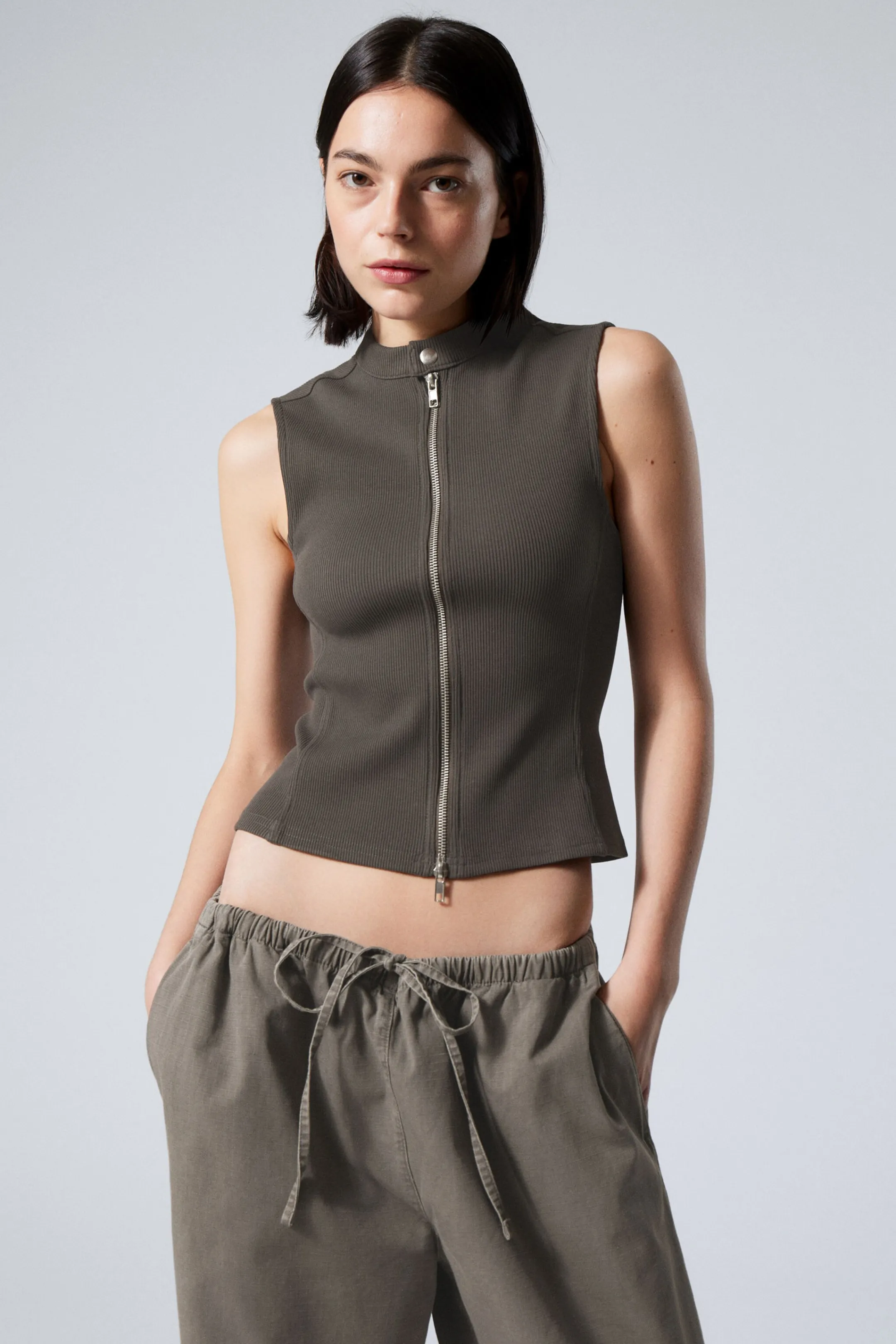 Weekday SLEEVELESS RIBBED ZIP-TOP>Women Tops